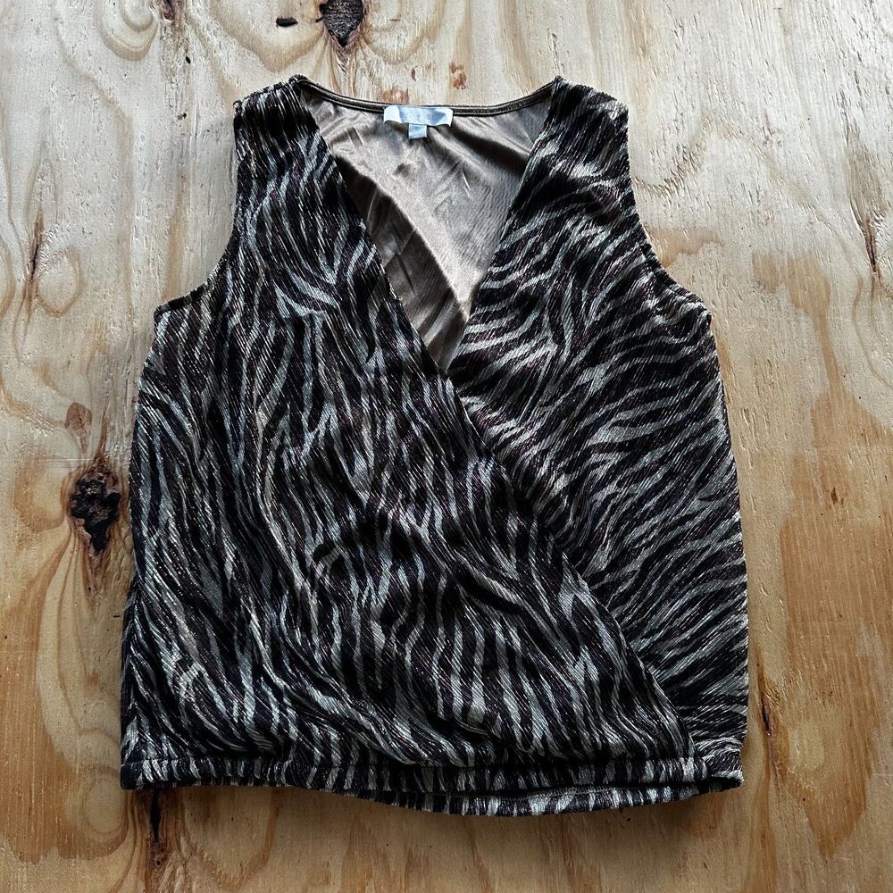 Eri + Ali Metallic Zebra Shimmer Faux Wrap Blouse - Small